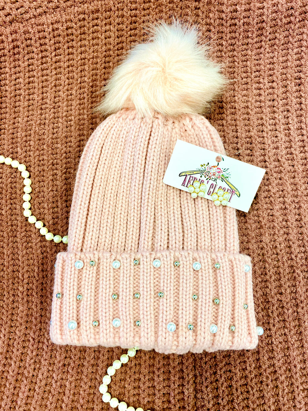 Pink Pearled Beanie