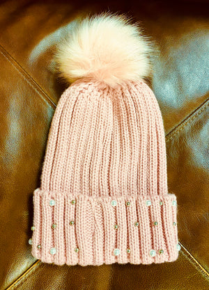 Pink Pearled Beanie